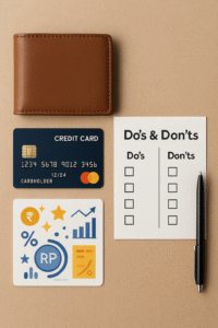 Illustration of credit card usage for rewards and credit score building in India